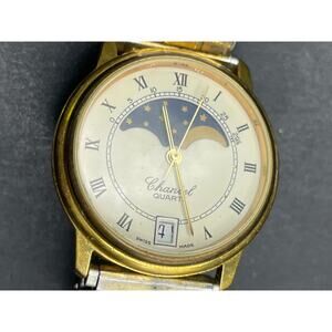 Vintage Chantel Quartz Wristwatch Moonphase Gold Tone Silver Tone Band 32mm